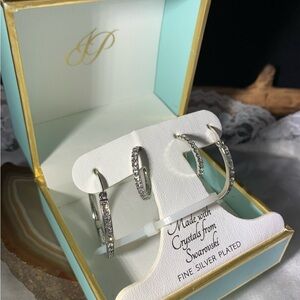Jenny Park FINE SILVER PLATED CRYSTAL HOOPS MADE WITH SWAROVSKI CRYSTAL NEW